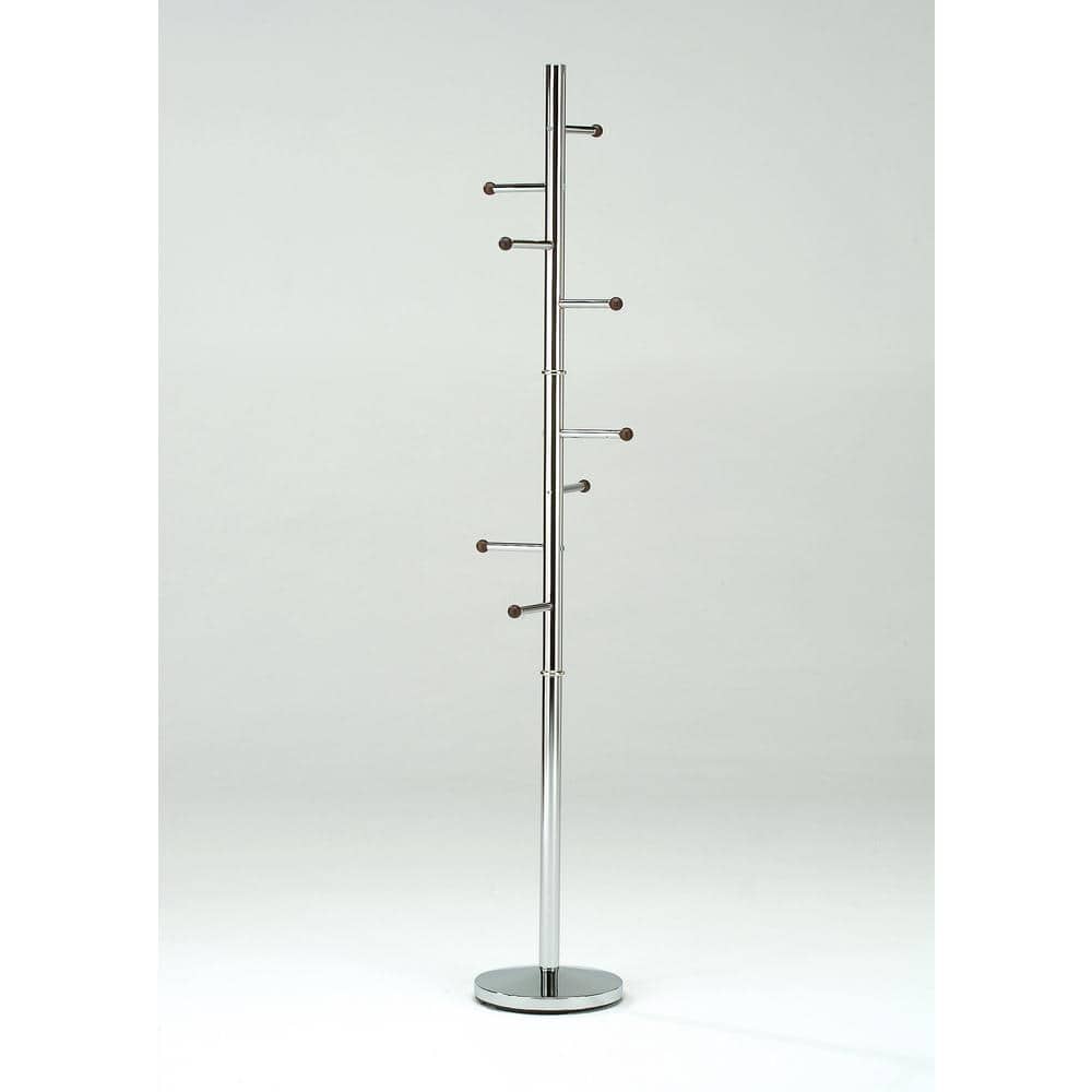 Chrome Finish Metal Coat Rack with Walnut Wooden Balls