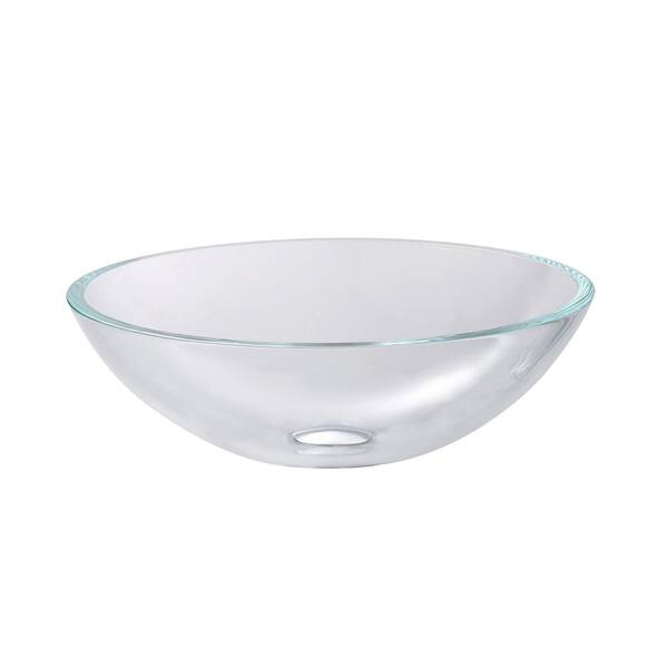 KRAUS Glass Vessel Sink in Crystal Clear with Pop-Up Drain and Mounting Ring in Satin Nickel