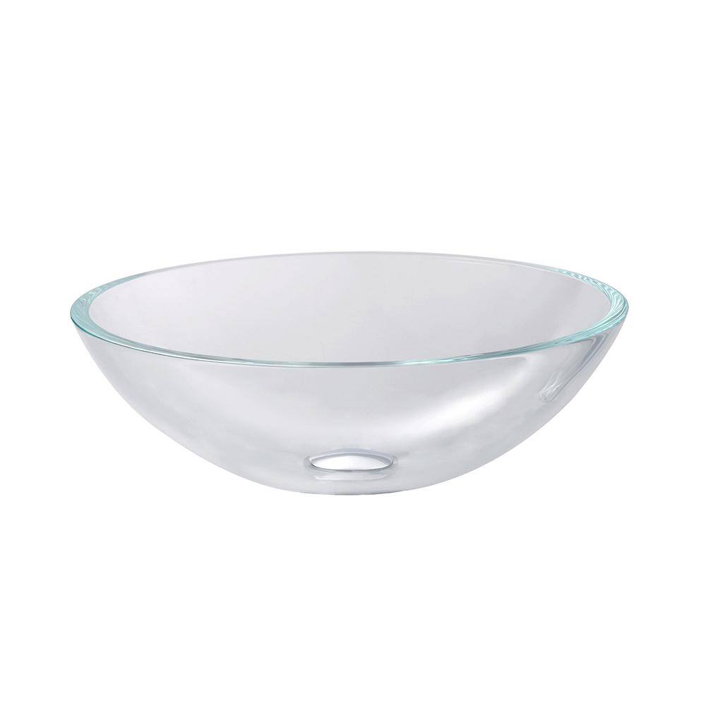Crystal Clear Round Glass Vessel Sink with Satin Nickel Drain