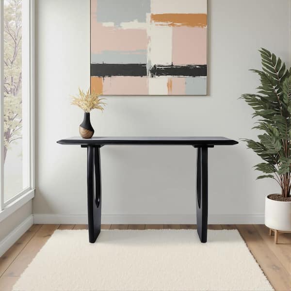 51 in. Black Rectangle Wood Modern Mid-Century Console Table with Sled Base