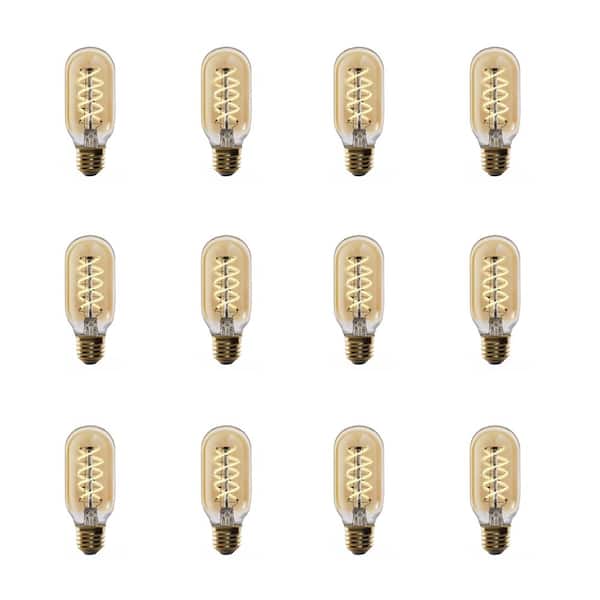 Feit Electric 40-Watt Equivalent T14 Dimmable Spiral Filament Amber Glass E26 Vintage Edison LED Light Bulb, Warm White (12-Pack)