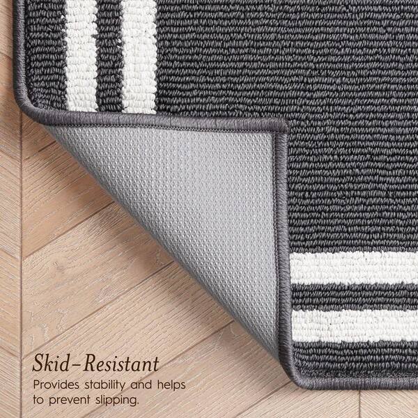 Laura Ashley Washable Skid-Resistant Dark Grey/Ivory 2 ft. x 4 ft