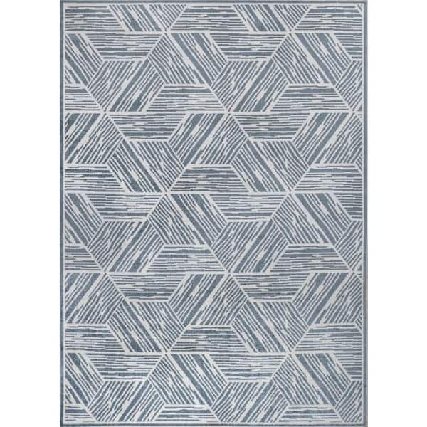 Vector Modern Coastal Geometric Machine-Washable Blue/Cream 4 ft. x 6 ft. Area Rug
