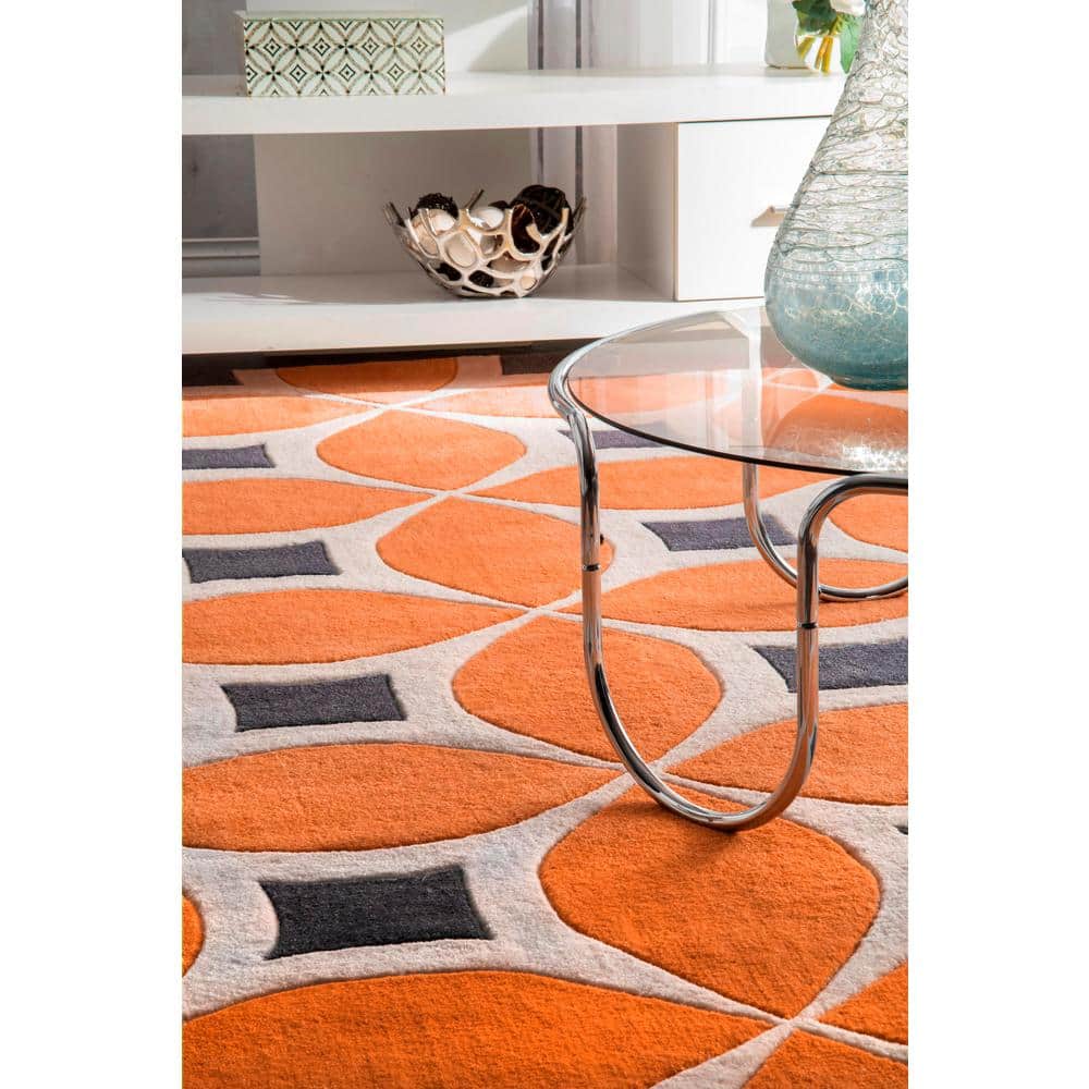 Deep Orange Geometric Tufted Reversible Area Rug 4x6
