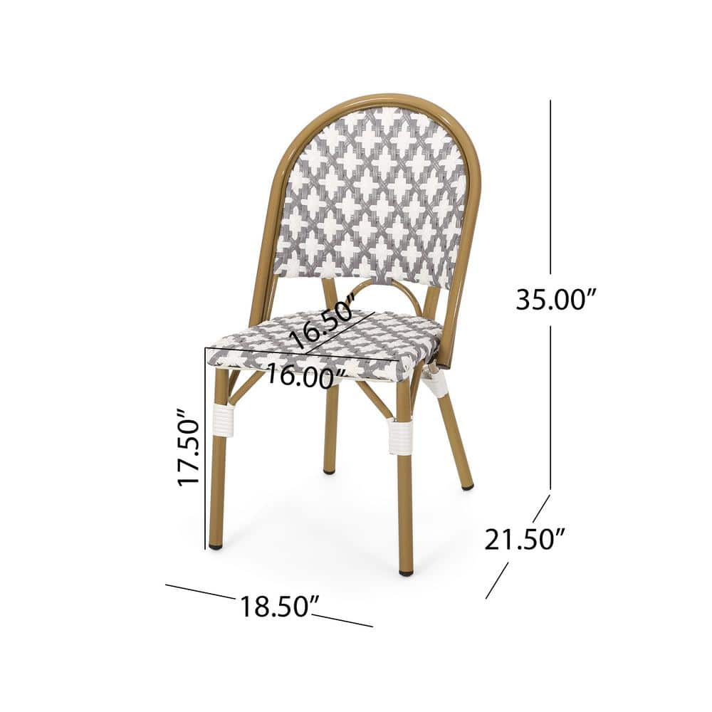 Jordy Black and White Bamboo Print Outdoor Bistro Chair Set