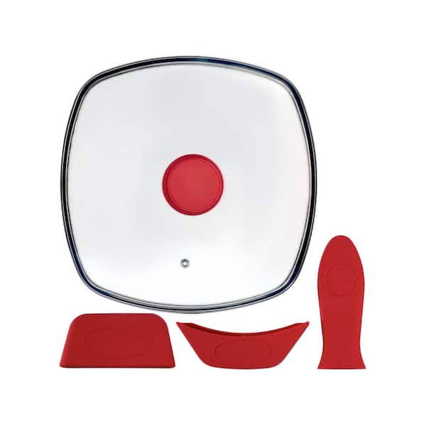 1-Pack Square Tempered Glass Lid Stainless Steel Rim Steam Vent Hole Universal Replacement Cover for Grill Pans