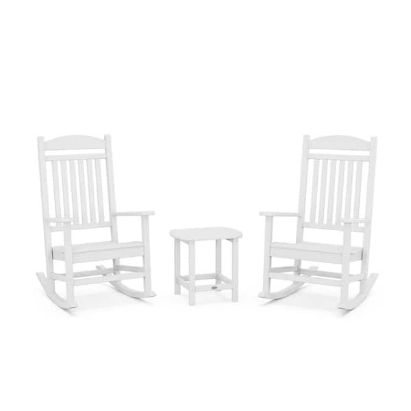 POLYWOOD Grant Park 3-Piece White Plastic Outdoor Rocking Chair Set