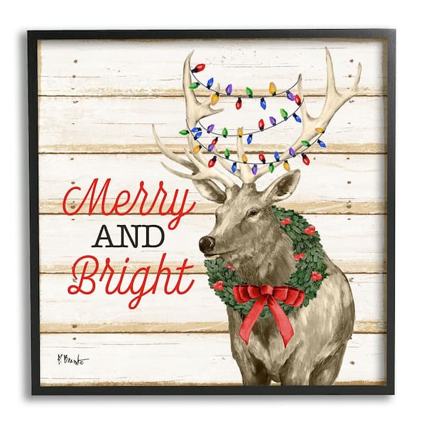 Stupell Industries Merry and Bright Deer by Paul Brent 1-Piece Framed Graphic Print Animal Poster Art Print 17 in. x 17 in.