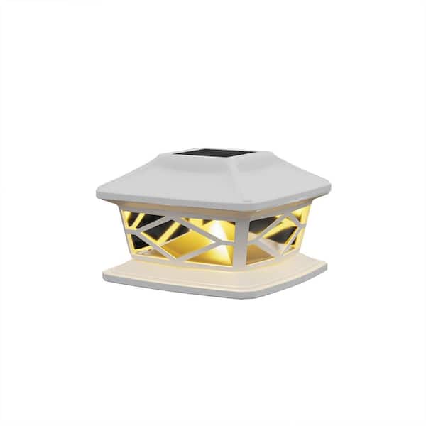 WIN STELLAR 5.8 in. x 5.8 in. White Plastic Solar Fencing Post Cap (2-Pack)