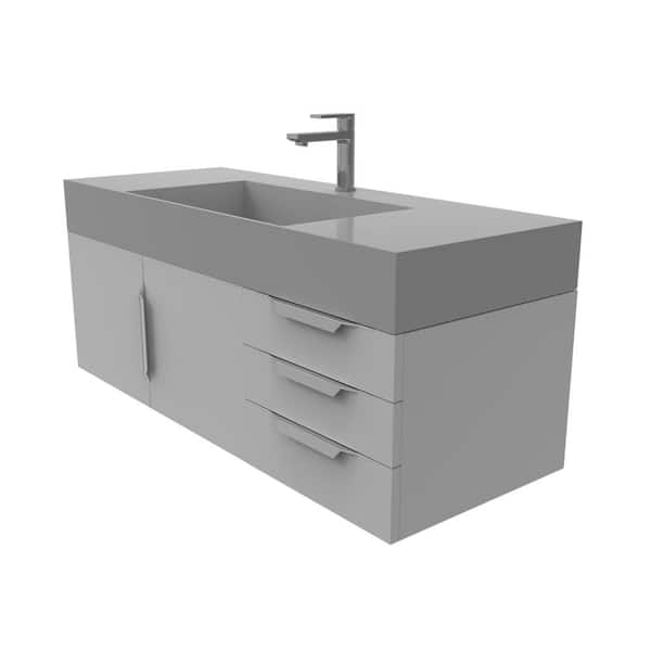 castellousa Maranon 48 in. W x 19 in. D x 19.25 in. H Single Bath Vanity in Matte Gray with Chrome Trim and Gray Solid Surface Top
