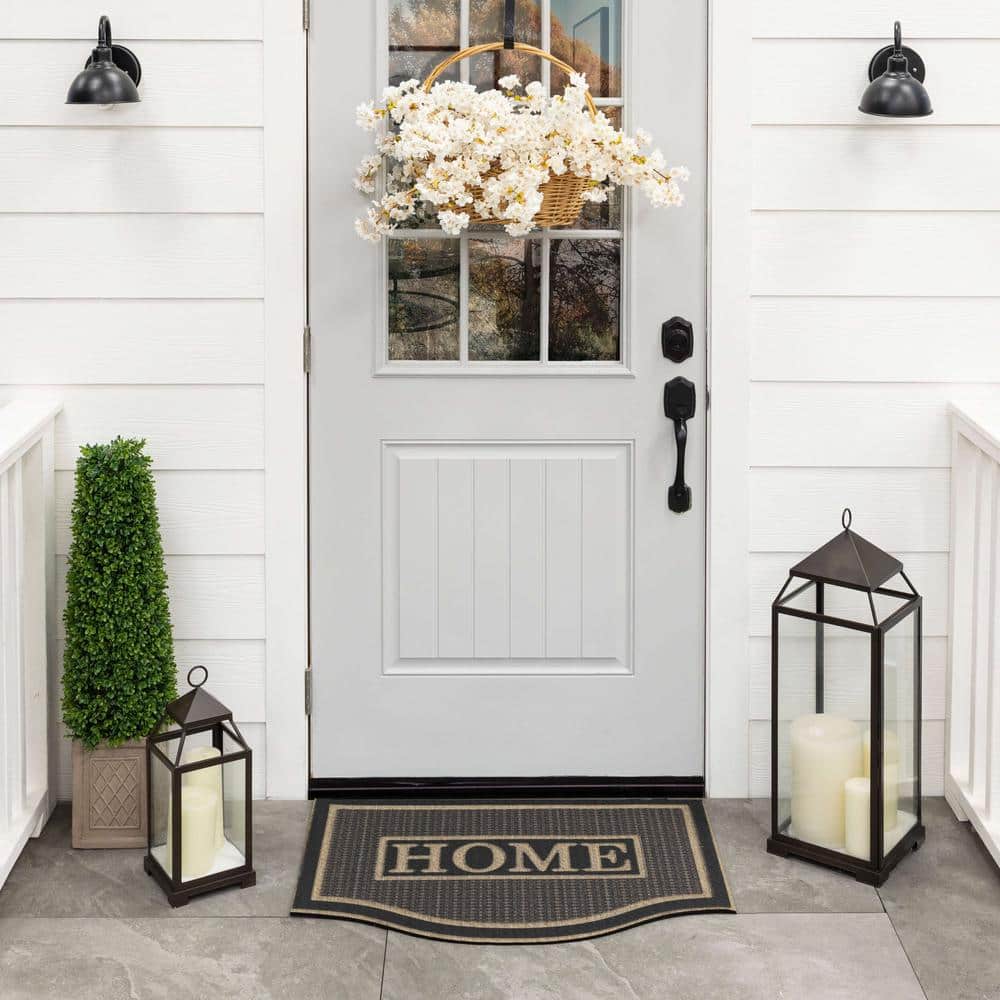 Gray and Beige Rubber Outdoor Rectangular Doormat