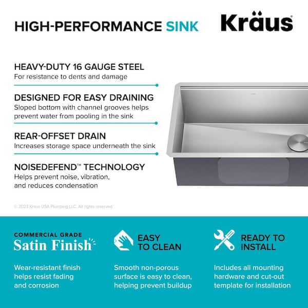 KRAUS Kore Workstation Undermount Stainless Steel 30 in. Single Bowl  Kitchen Sink w/Integrated Ledge and Accessories KWU110-30 The Home Depot