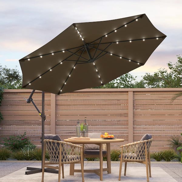 Sonkuki 10 ft. Round Outdoor Patio Solar LED Lighted Cantilever Umbrellas in Taupe Sonkuki 10 ft. Round Outdoor Patio Solar LED Lighted Cantilever Umbrellas in Taupe