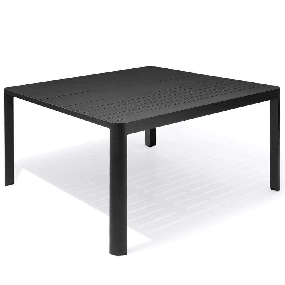 Black Aluminum Extendable Outdoor Dining Table with Extension Folding Leaf