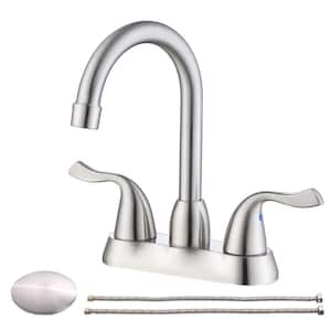 4 in. Centerset 2-Handle 3-Hole cUPC Bathroom Faucet with Plastic Pop up Drain in Brushed Nickel