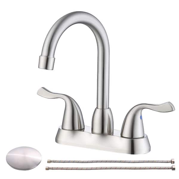 Satico 4 in. Centerset 2-Handle 3-Hole cUPC Bathroom Faucet with Plastic Pop up Drain in Brushed Nickel
