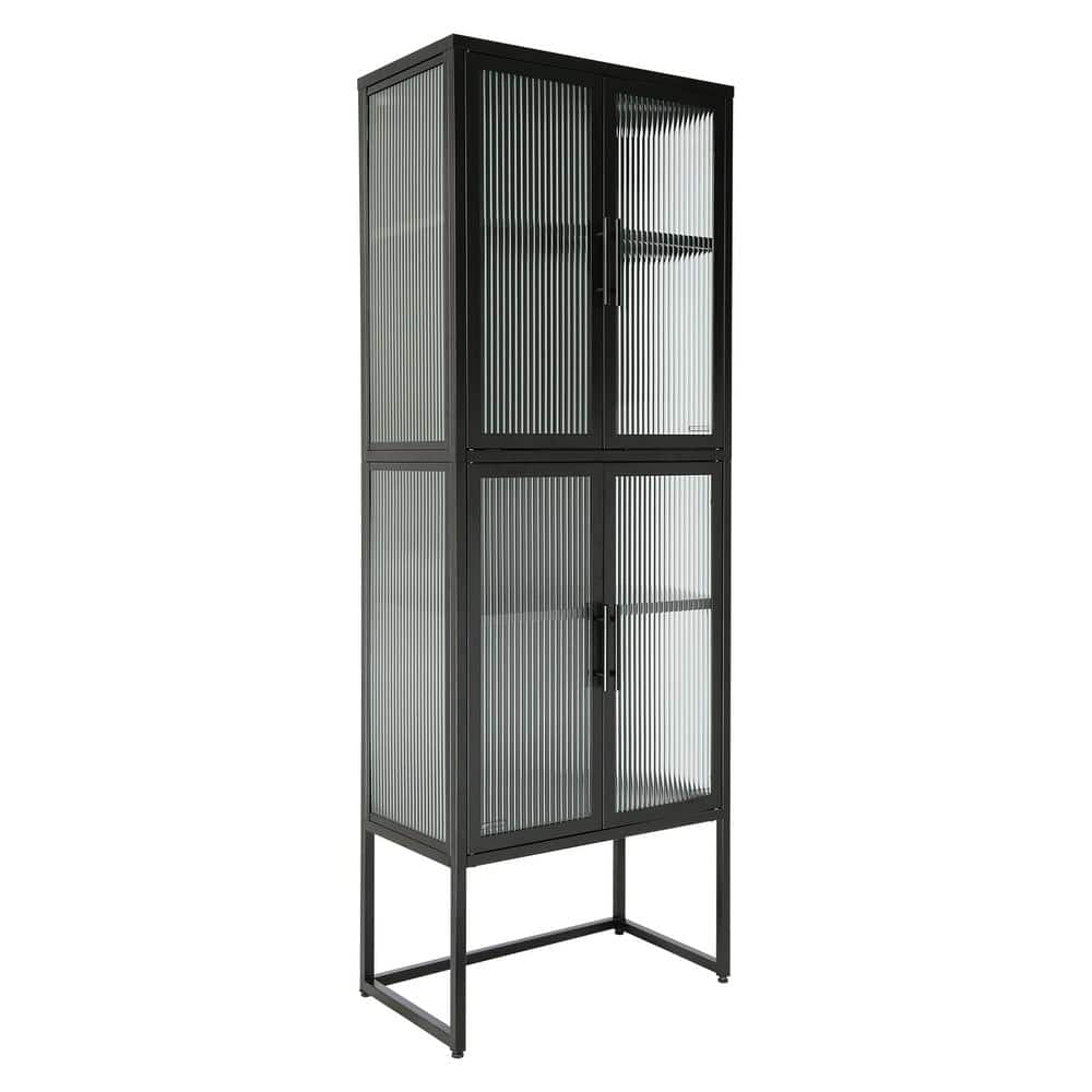 23.70 in. W x 13.86 in. D x 65.55 in. H Black Linen Cabinet with 4 Tempered