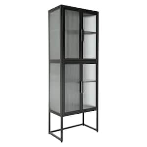 23.70 in. W x 13.86 in. D x 65.55 in. H Black Linen Cabinet with 4 Tempered Glass Doors and Adjustable Shelves