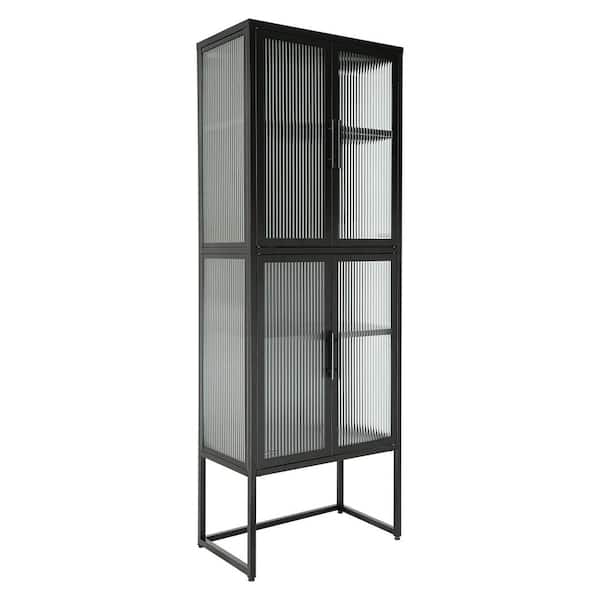 Unbranded 23.70 in. W x 13.86 in. D x 65.55 in. H Black Linen Cabinet with 4 Tempered Glass Doors and Adjustable Shelves