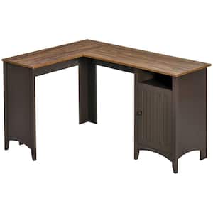 39.25 in. L-Shaped Wood Writing Desk with Open Shelf and Storage Cabinet, Coffee
