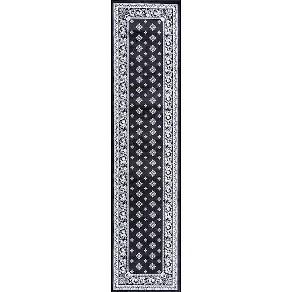 Acanthus Black/Gray 2 ft. x 10 ft. French Border Runner Rug