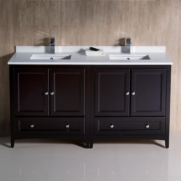 Fresca Oxford 60 in. Double Vanity in Espresso with Quartz Stone Vanity Top in White with White Basins