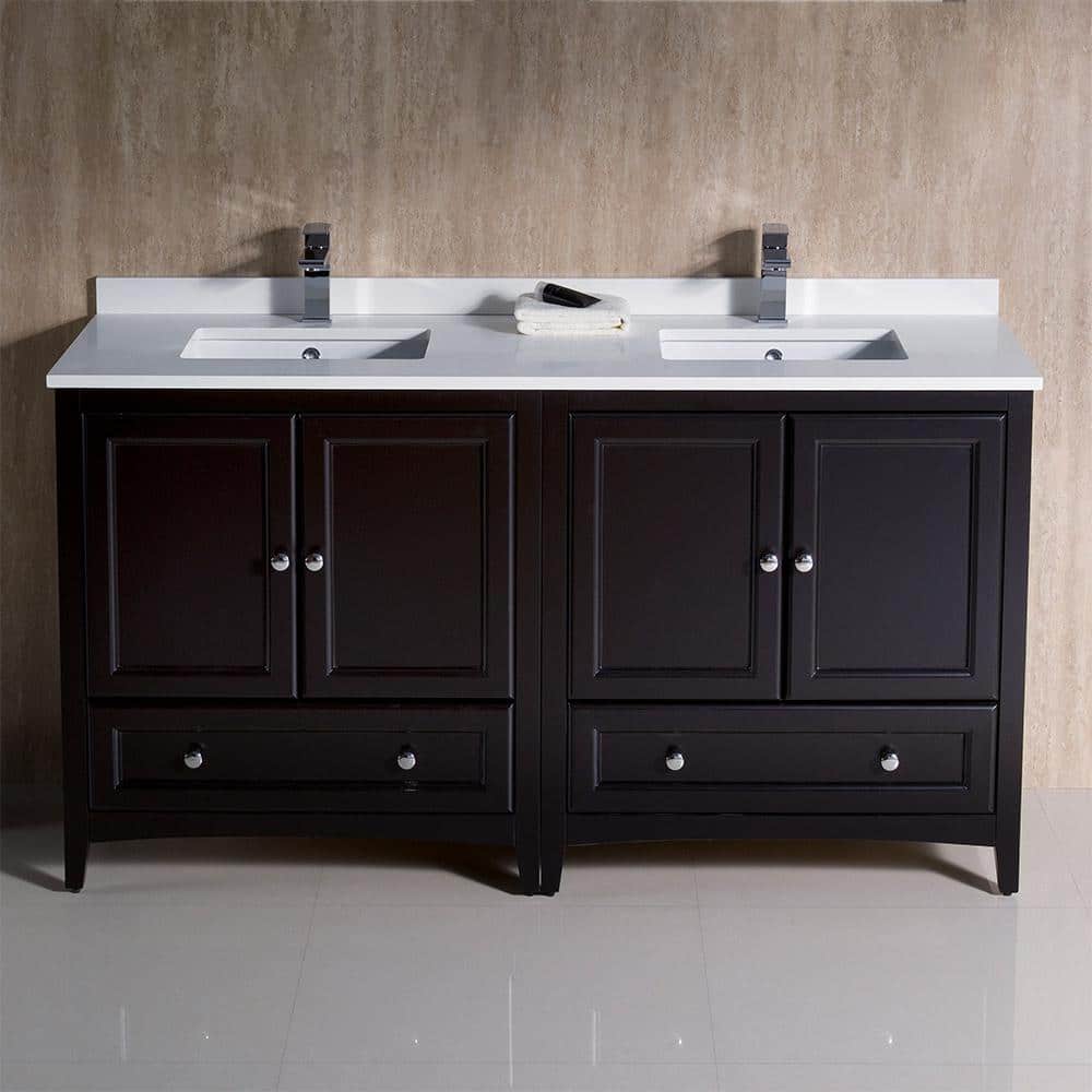 Espresso 60" Double Sink Freestanding Vanity with Quartz Top