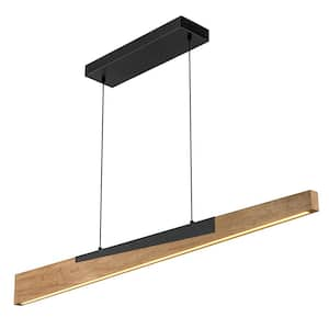 Angelo 49 in. 1-Light Dimmable Integrated LED Pendant Wood Linear Chandelier