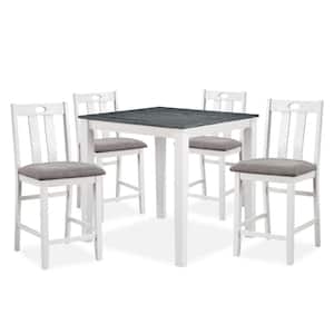 Peavine 5-Piece Square Wood Top White and Gray Counter Height ​Dining Table Set