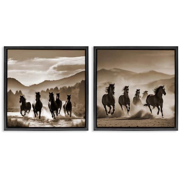 Running Mountain Stallions by Noah Bay 2 Pieces Black Floater Frame Nature Graphic Art Print 18 in. x 18 in.