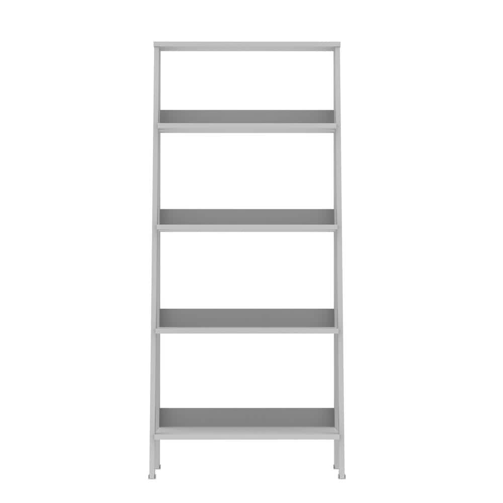 White 55" Wood Ladder Bookcase with 4 Shelves