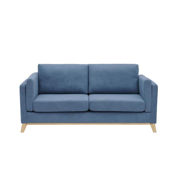 MOJAY 72.44 in Wide Square Arm Chenille fabric Straight Shape Sofa in Blue