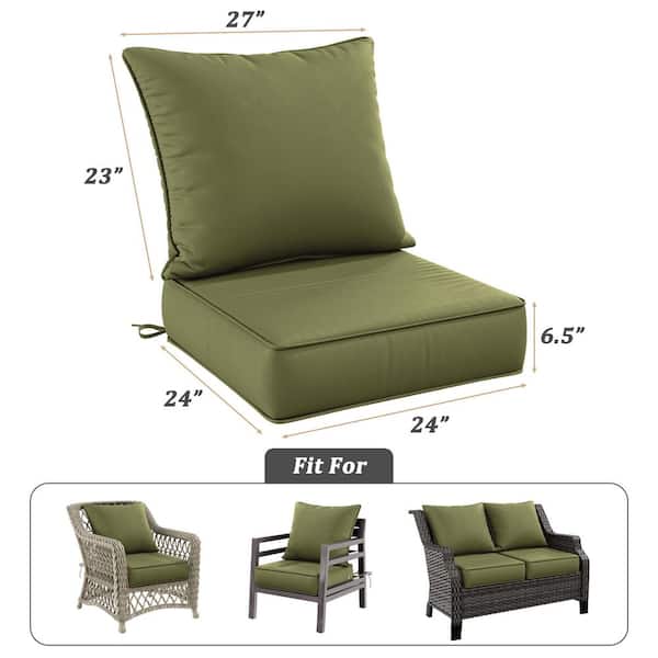 24 in. x 24 in. Deep Seat Outdoor Lounge Cushion with Backrest, Premium Waterproof Patio Furniture Cushions Light Green
