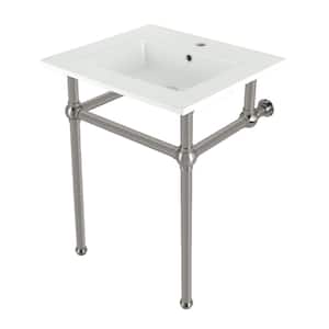 Fauceture 25 in. Ceramic Console Sink Set with Brass Legs in White/Brushed Nickel