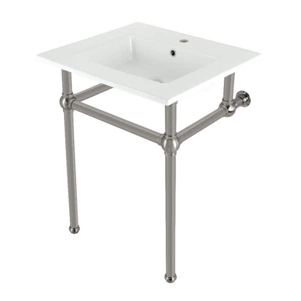 Kingston Brass Fauceture 25 in. Ceramic Console Sink Set with Brass Legs in White/Brushed Nickel