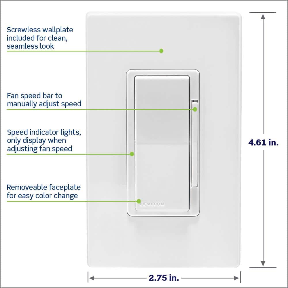 Leviton Decora Smart White Wi-Fi Fan Speed Controller with Timer