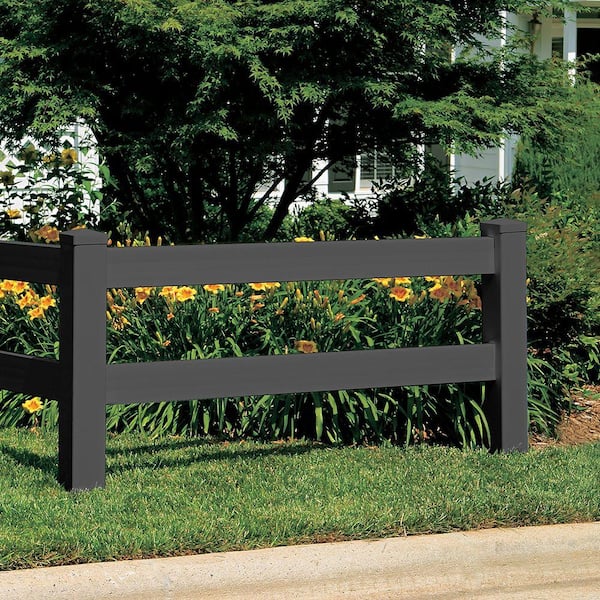 5 in. x 5 in. x 5 ft. Black Vinyl Ranch 2-Rail Corner Post