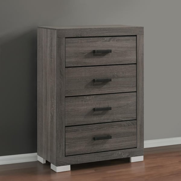 Benjara 16 in. Gray and Black 4-Drawer Wooden Tall Dresser Chest of Drawers
