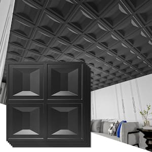 Black 2 ft. x 2 ft. Decorative Glue up Ceiling Tile PVC Decorative Drop Ceiling Tile (48 sq. ft./Case)