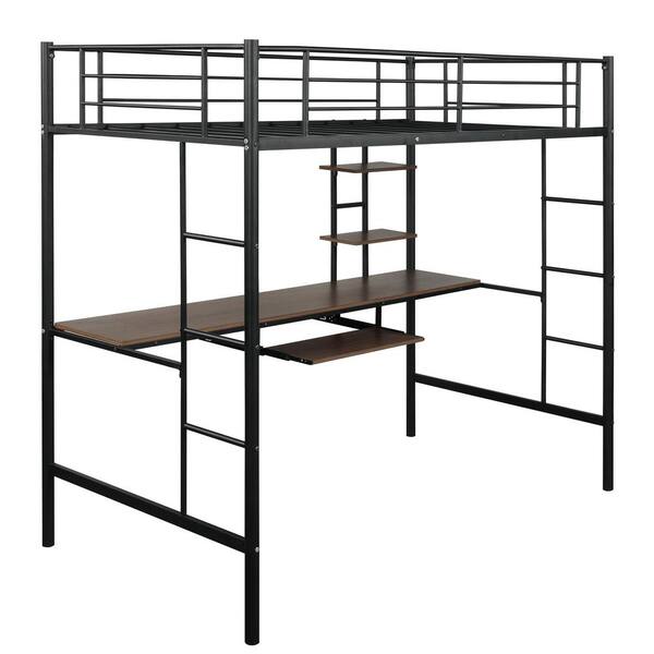 Black Twin Loft Bed with Desk and Shelf Space Saving Design QJ537425EEF ...