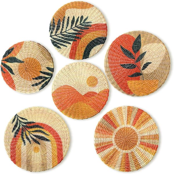 Orange 7.9 in. x 7.9 in. Woven Basket Wall Decorative