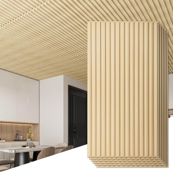 Slat Design Oak 2 ft. x 4 ft. Decorative PVC Drop Ceiling Tiles for Interior Wall Decor (96 sq.ft./Case)