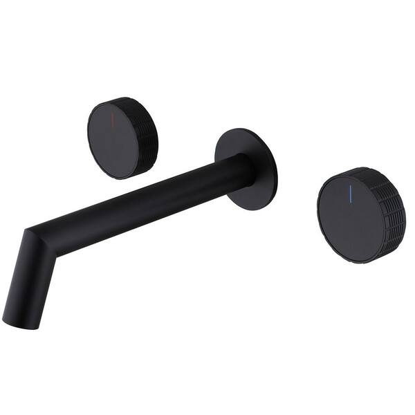 Tomfaucet Double Handle Wall Mounted Bathroom Sink Faucet in Matte Black