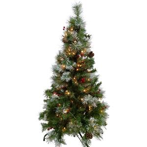 4 ft. Pre-Lit Frosted Carolina Berry Spruce Artificial Christmas Tree, Clear Lights