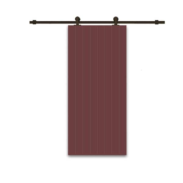 CALHOME 30 in. x 84 in. Maroon Painted Composite MDF Paneled Interior Sliding Barn Door with Hardware Kit