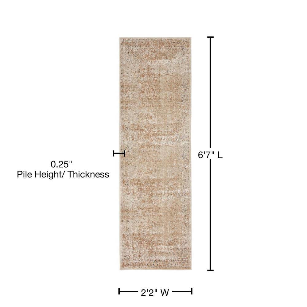 Beige and Light Brown Stain-Resistant Runner Rug