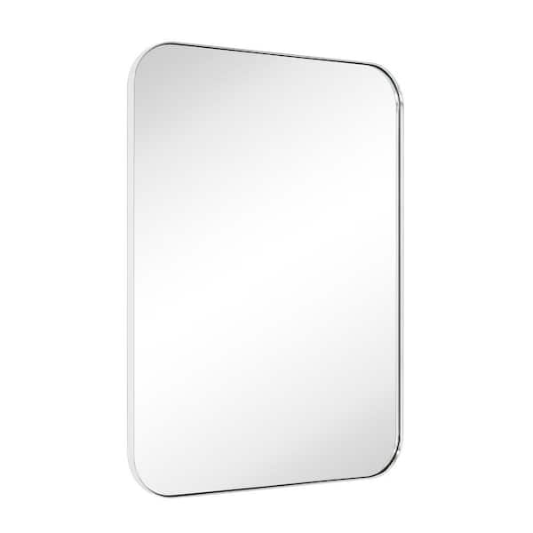 TEHOME Mid-Century 30 in. W x 40 in. H Rectangular Stainless Steel Framed Wall Mounted Bathroom Vanity Mirror in Chrome