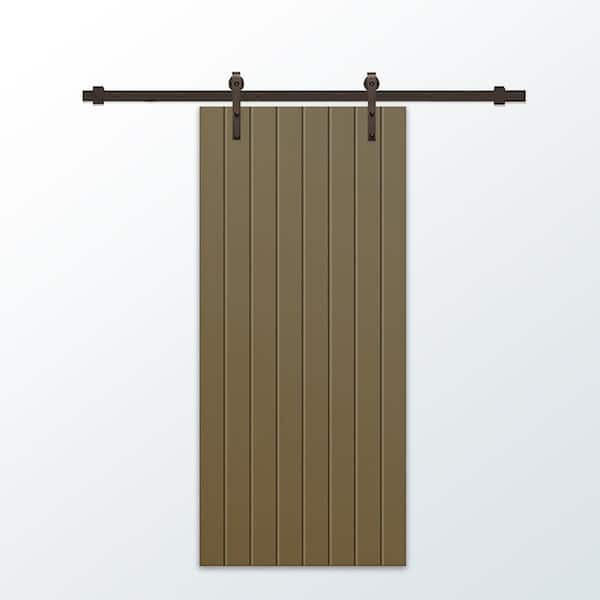 CALHOME 42 in. x 96 in. Olive Green Stained Composite MDF Paneled Interior Sliding Barn Door with Hardware Kit