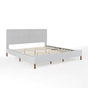 Britta Gray Wood Frame King Platform Bed with Upholstered Solid Wood