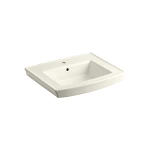 Archer 24 In. Vitreous China Pedestal Sink Basin Only in Biscuit with Overflow Drain